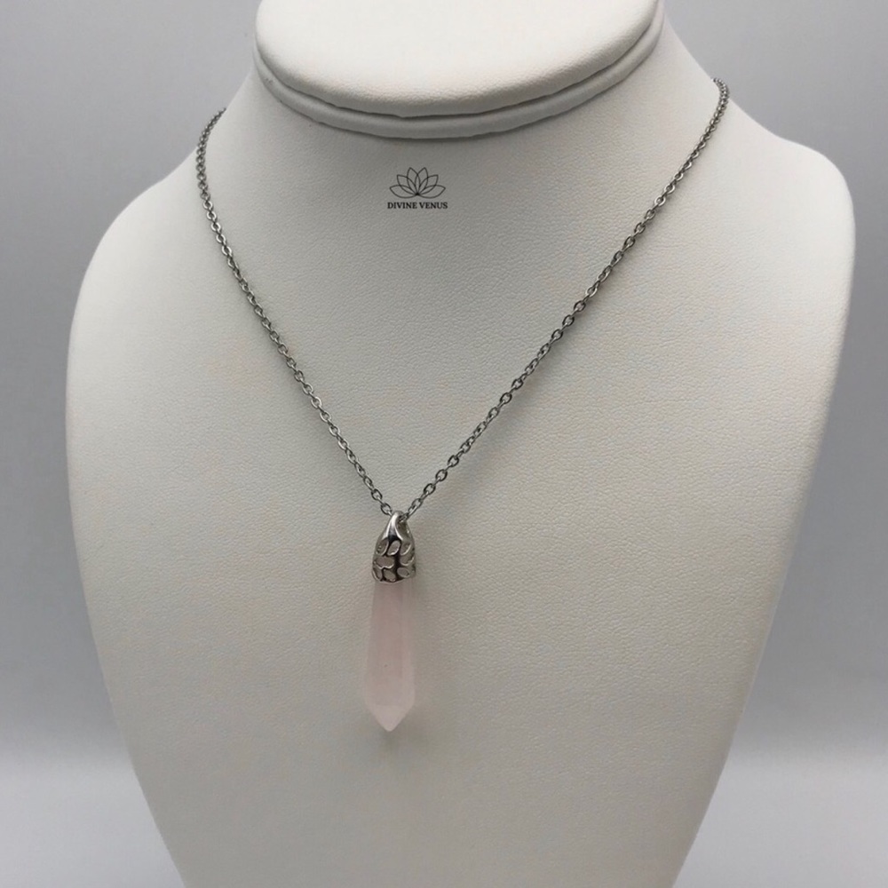 Rose Quartz Stainless Steel Necklace - Picture 6 of 8